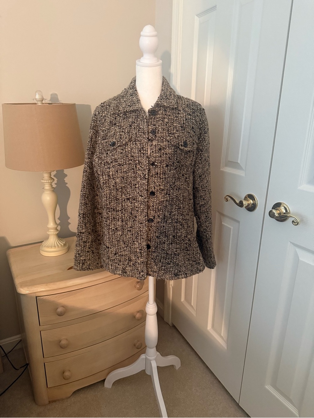 Chico's Neutral Tweed Button-Up Jacket